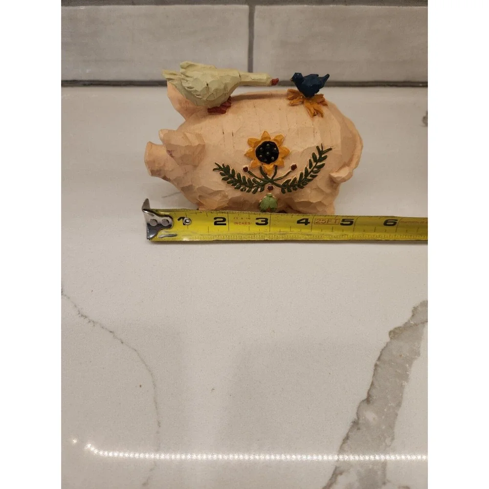 Resin Pig With Goose And Bird On Back And Sunflower Design On His Side Farmhouse